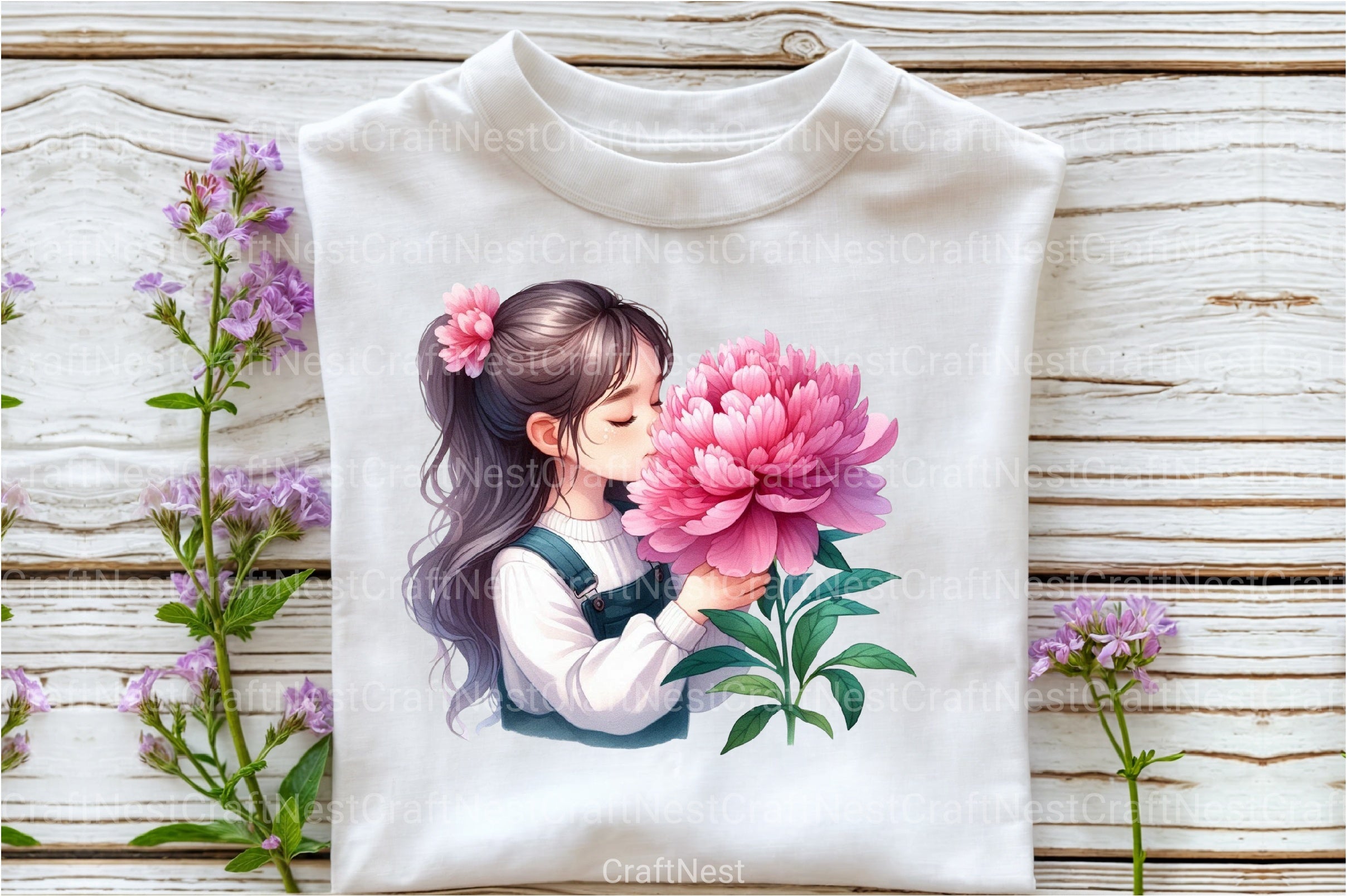 Girl with Peonies Flower Clipart Bundle 7 - CraftNest - Digital Crafting and Art