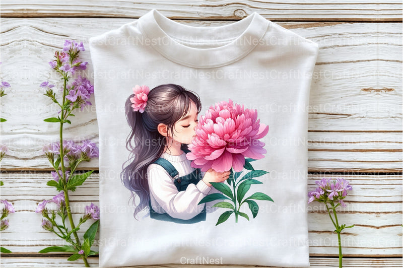 Girl with Peonies Flower Clipart Bundle 7 - CraftNest - Digital Crafting and Art