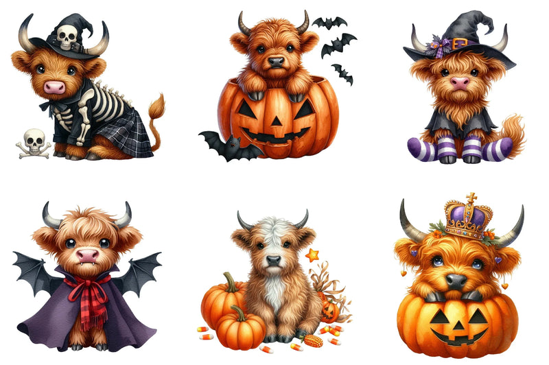 Cute Halloween Highland Cow Clipart Bundle - CraftNest - Digital Crafting and Art