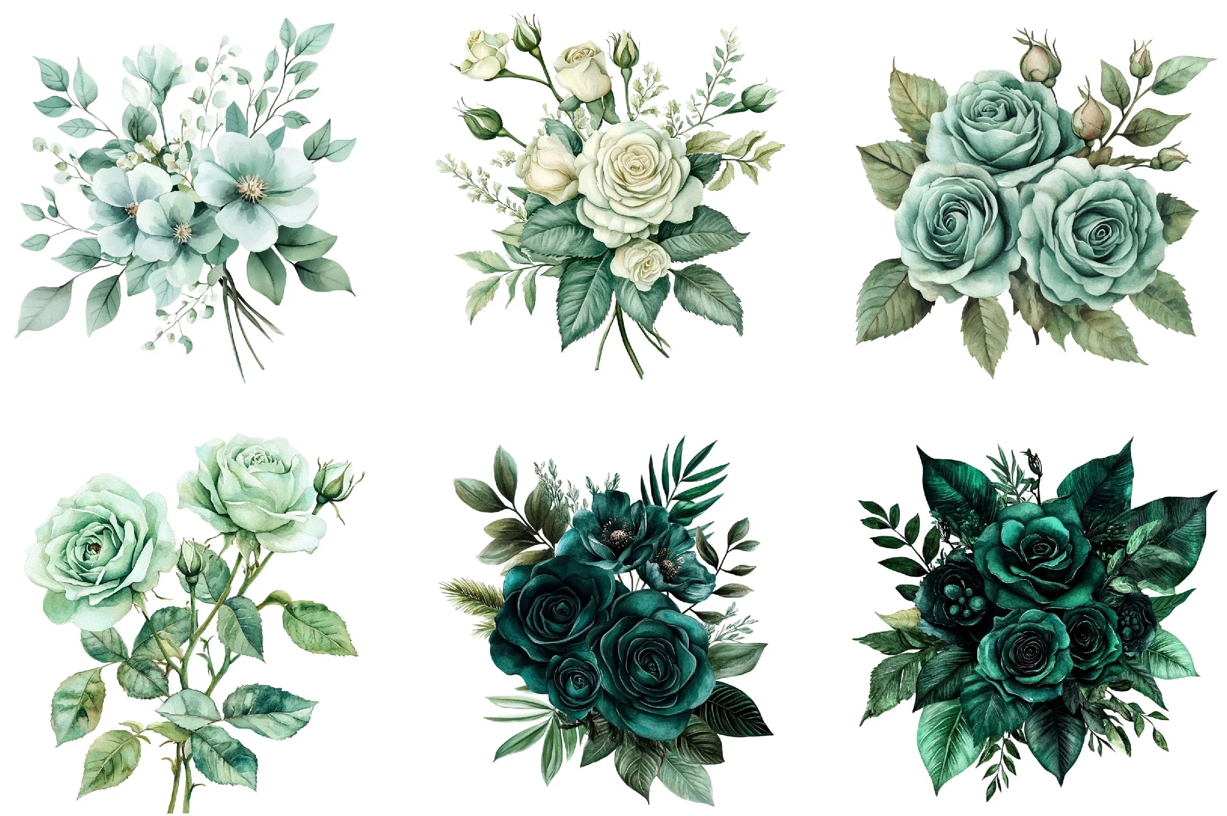 Emerald Flower Bouquet Clipart Bundle - CraftNest - Digital Crafting and Art