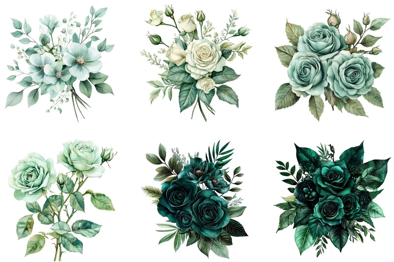 Emerald Flower Bouquet Clipart Bundle - CraftNest - Digital Crafting and Art