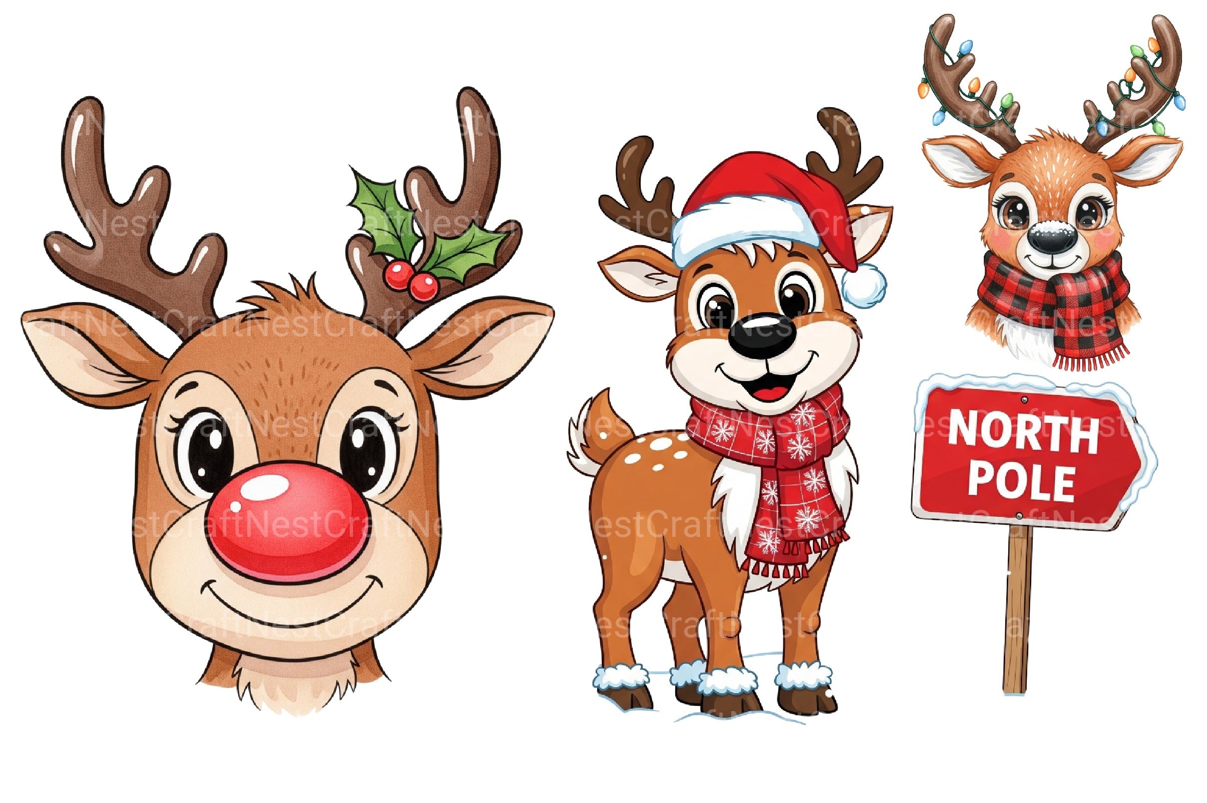 Cute & Funny Christmas Reindeer Clipart Bundle - CraftNest - Digital Crafting and Art