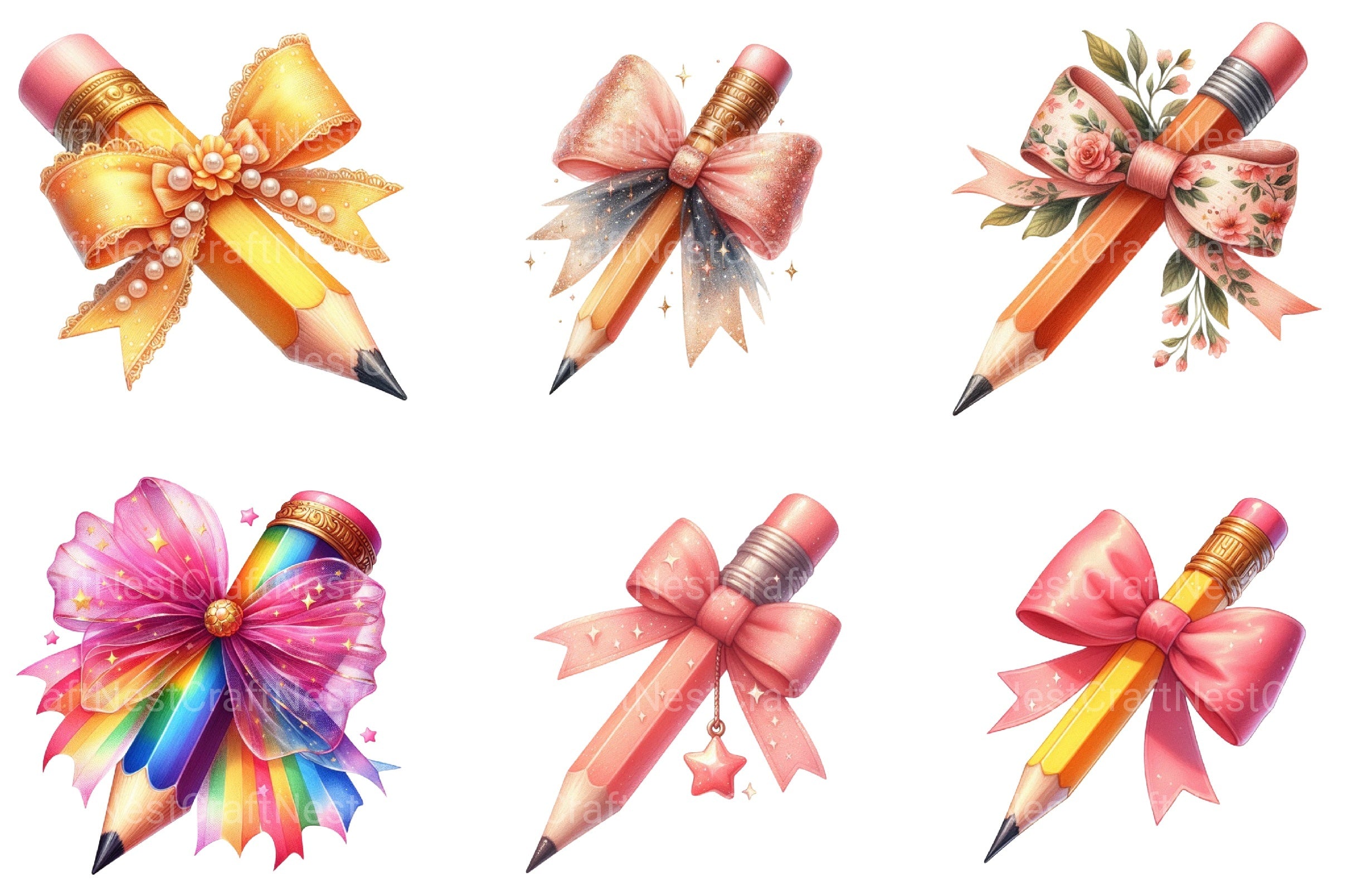 Colorful Coquette Pencil School Clipart Bundle  99 - CraftNest - Digital Crafting and Art
