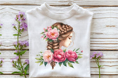 Girl with Peonies Flower Clipart Bundle 3 - CraftNest - Digital Crafting and Art