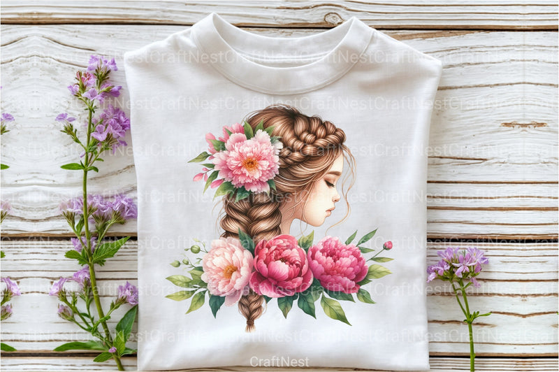 Girl with Peonies Flower Clipart Bundle 3 - CraftNest - Digital Crafting and Art