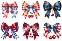 Patriotic Cherry Coquette Bow Clipart Bundle - CraftNest - Digital Crafting and Art