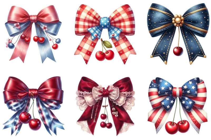 Patriotic Cherry Coquette Bow Clipart Bundle - CraftNest - Digital Crafting and Art