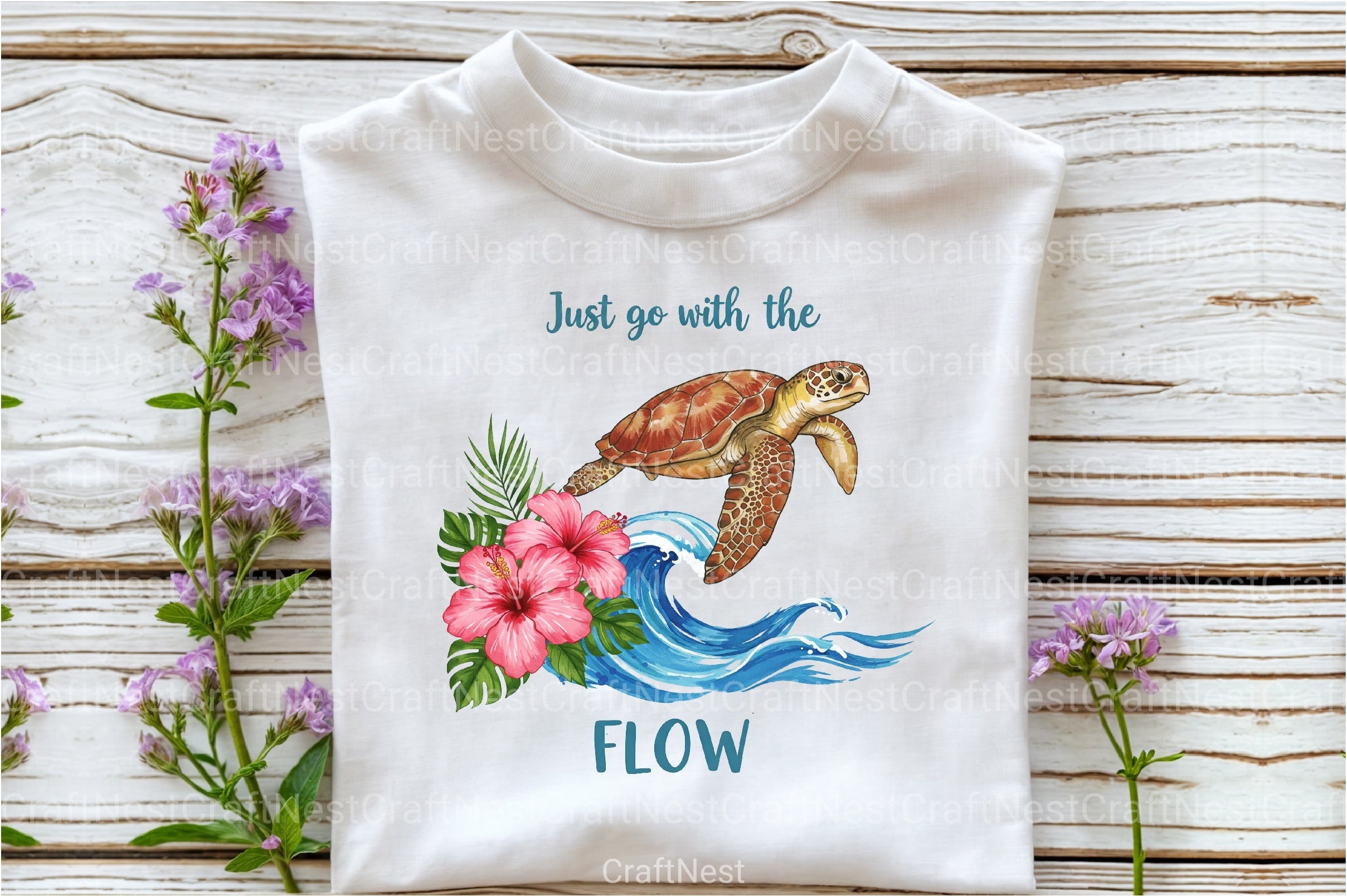 Summer Sea Turtle Waves & Flowers Clipart Bundle - CraftNest - Digital Crafting and Art