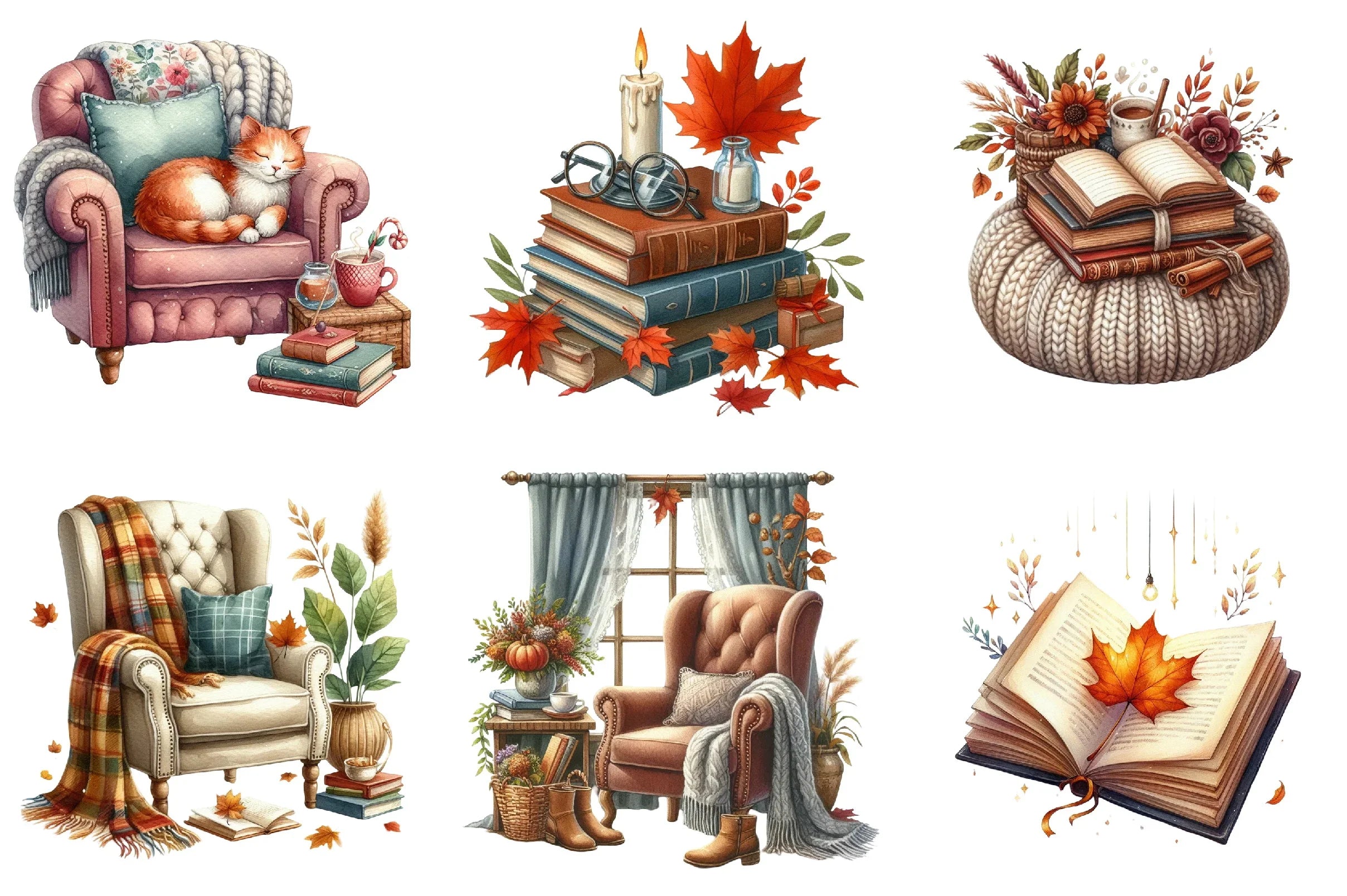 Fall Reading Nook Clipart Bundle - CraftNest - Digital Crafting and Art