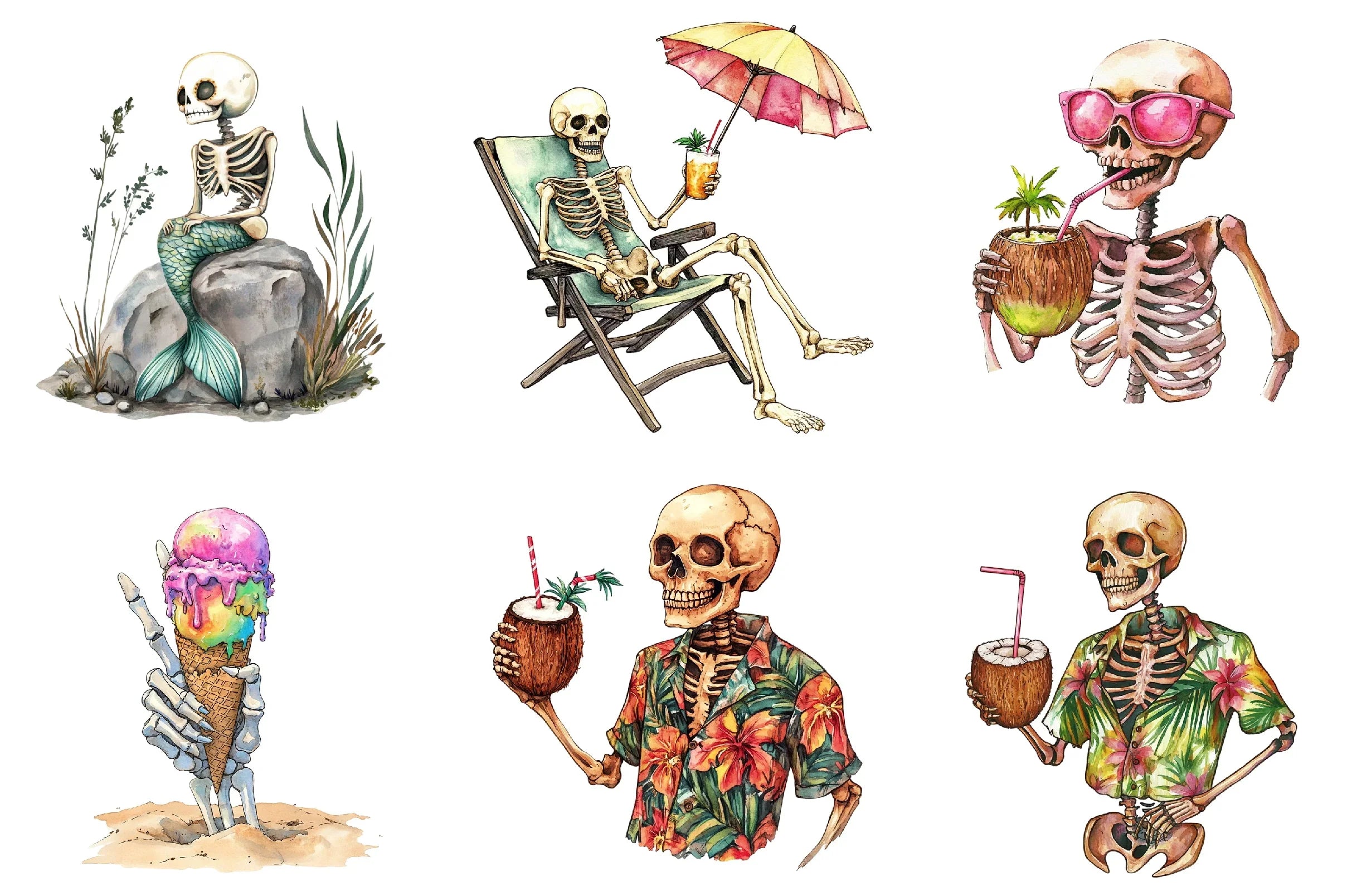 Spooky Summer Skeleton Clipart Bundle - CraftNest - Digital Crafting and Art