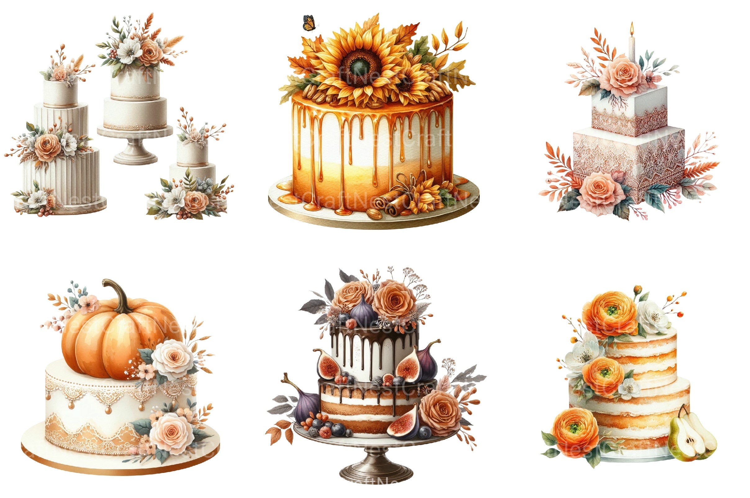 Autumn Wedding Cake Clipart Bundle 77 - CraftNest - Digital Crafting and Art
