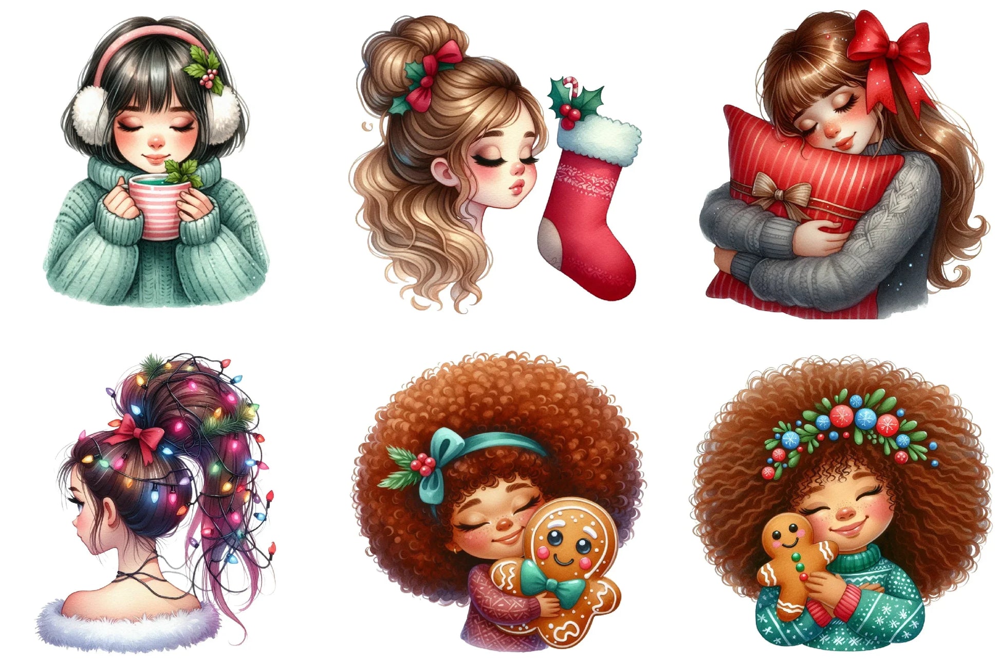 Hair Girl Christmas Clipart Bundle - CraftNest - Digital Crafting and Art