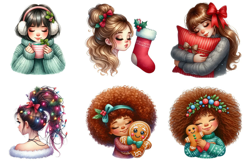Hair Girl Christmas Clipart Bundle - CraftNest - Digital Crafting and Art