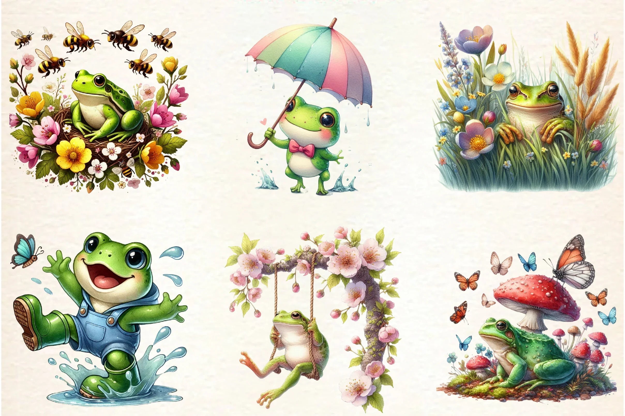 Cute Frog Spring Clipart Bundle - CraftNest - Digital Crafting and Art