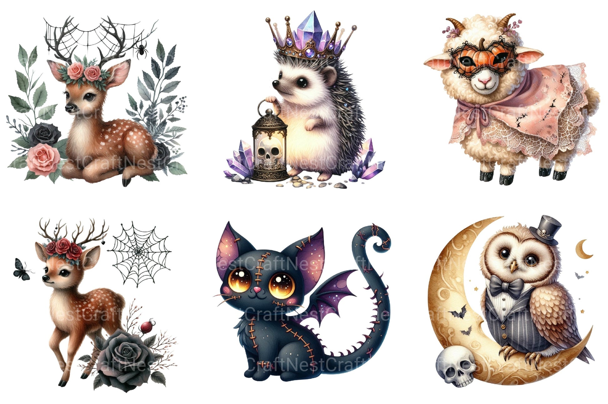 Cute Halloween Gothic Animals Clipart Bundle - CraftNest - Digital Crafting and Art