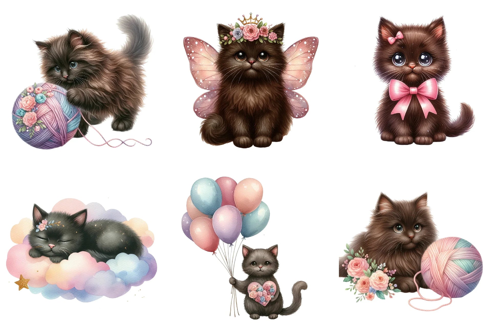 Cute Dark Brown Cat Clipart Bundle - CraftNest - Digital Crafting and Art