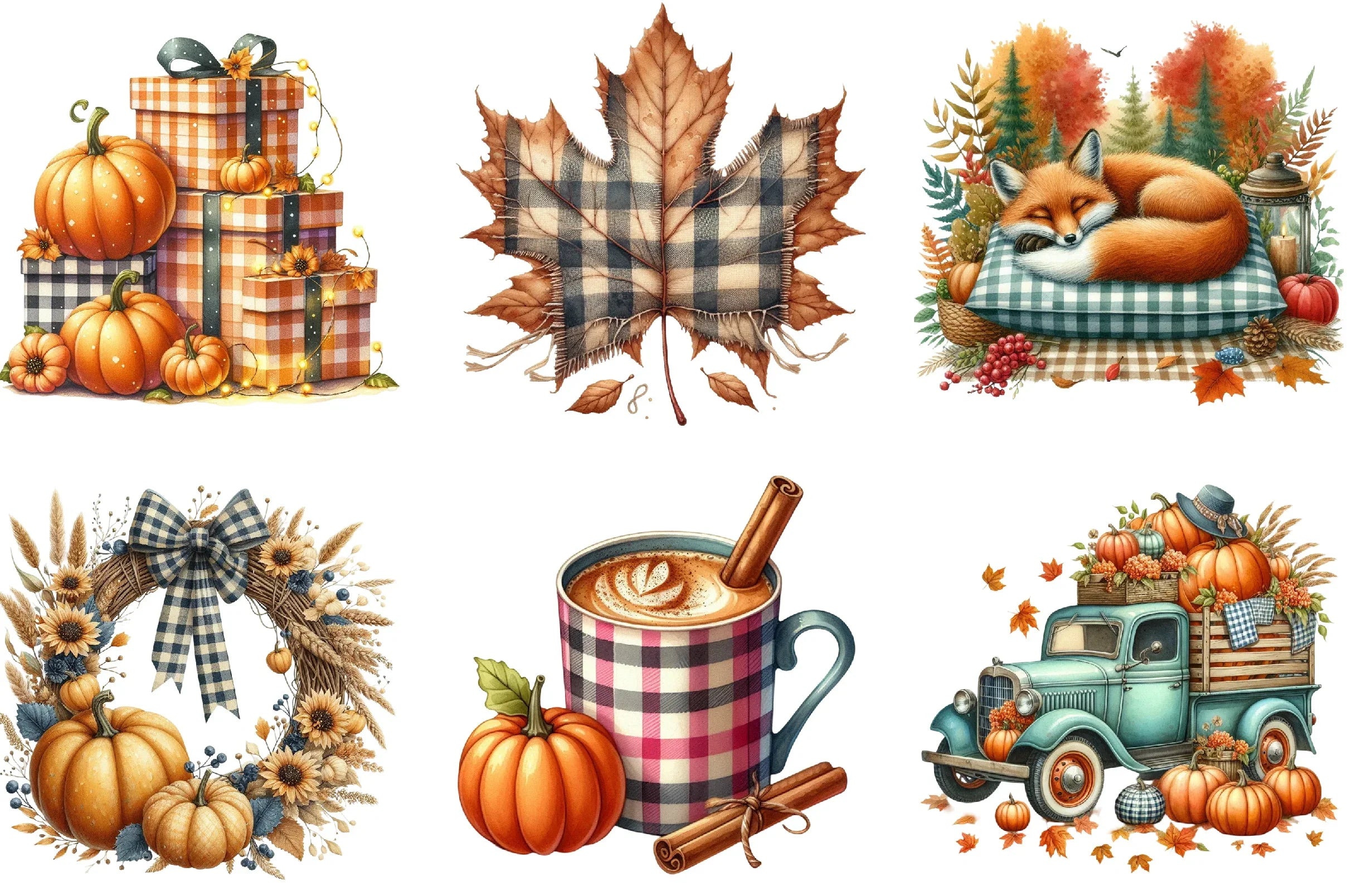 Gingham Autumn Clipart Bundle - CraftNest - Digital Crafting and Art
