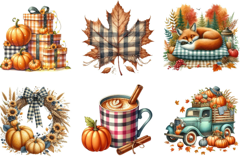 Gingham Autumn Clipart Bundle - CraftNest - Digital Crafting and Art