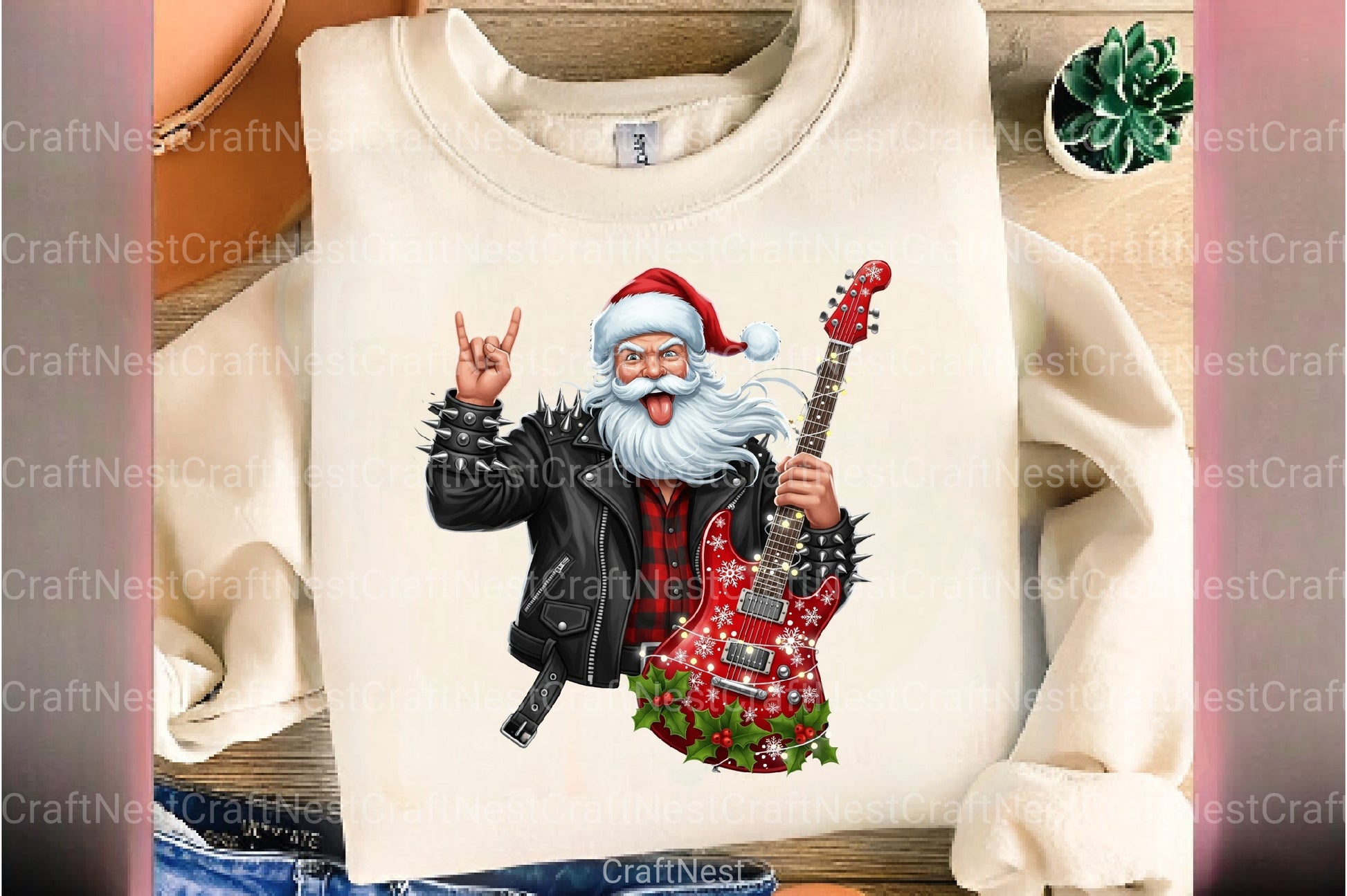 Vintage Rock & Roll Christmas Santa Claus T-Shirt Clipart Bundle - CraftNest - Digital Crafting and Art