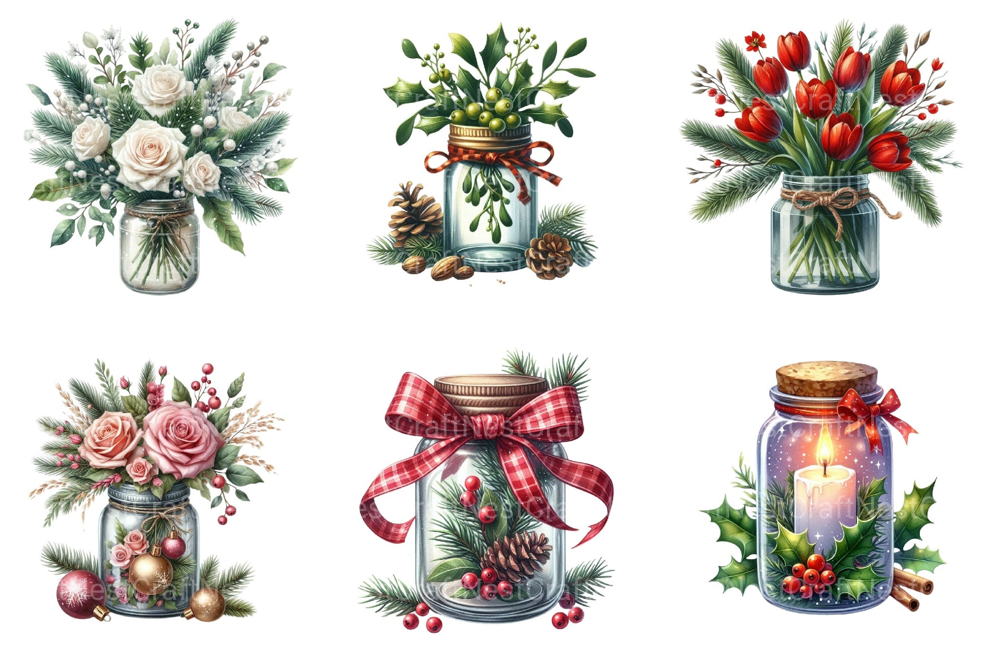 Christmas Flowers in Jar Clipart Bundle - CraftNest - Digital Crafting and Art