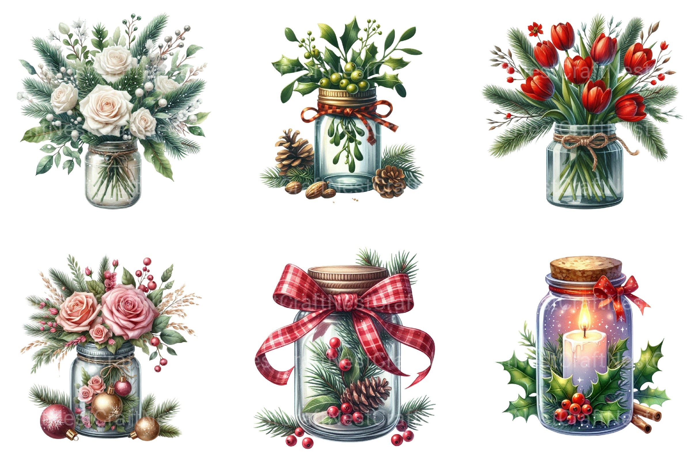 Christmas Flowers in Jar Clipart Bundle - CraftNest - Digital Crafting and Art
