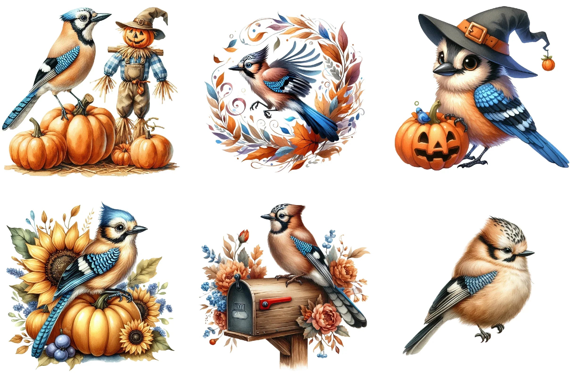 Cute Autumn Jay Birds Clipart Bundle - CraftNest - Digital Crafting and Art