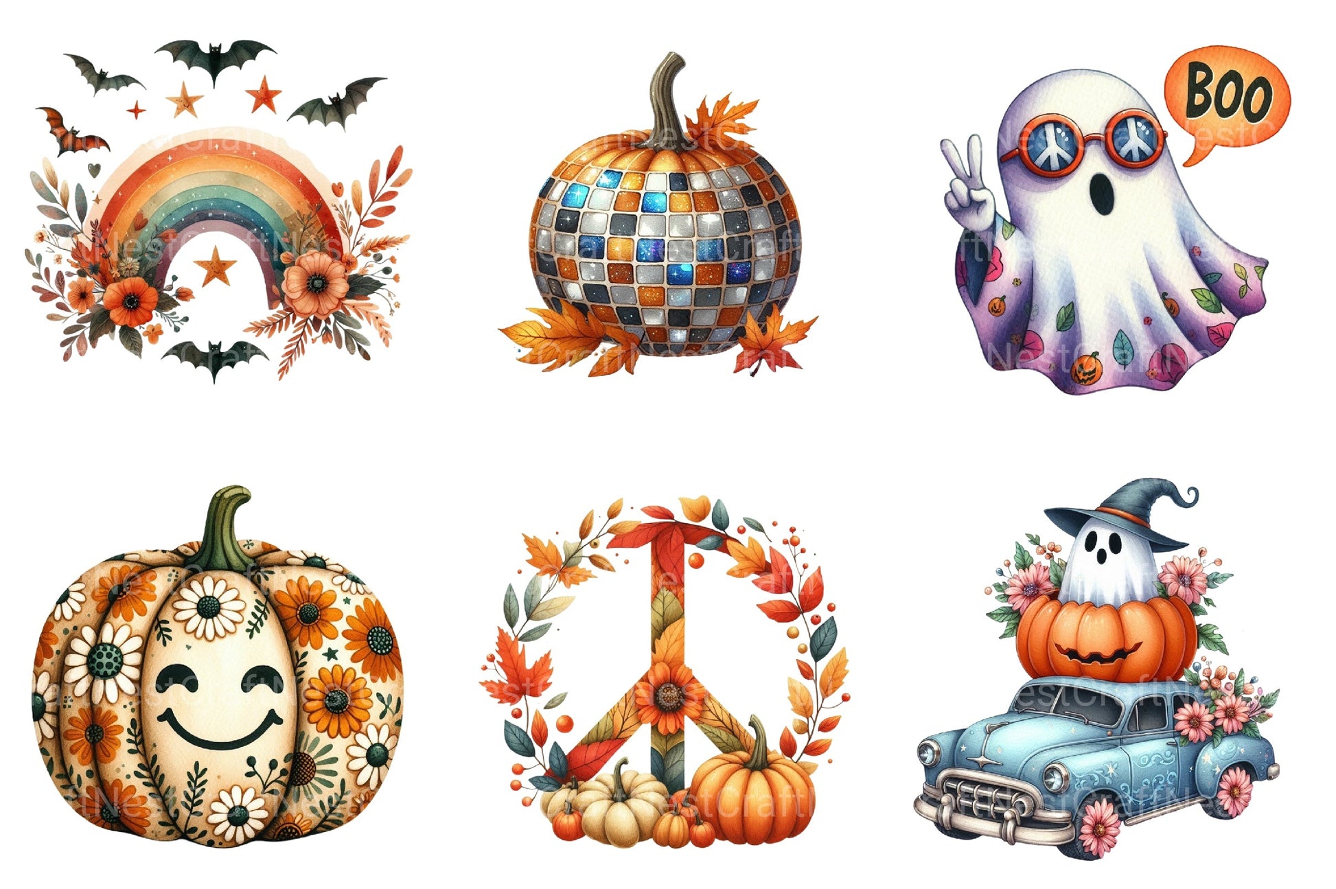 Retro Fall Halloween Clipart Bundle 890 - CraftNest - Digital Crafting and Art