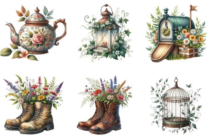 Rustic Vintage Farmhouse Spring Clipart Bundle - CraftNest - Digital Crafting and Art