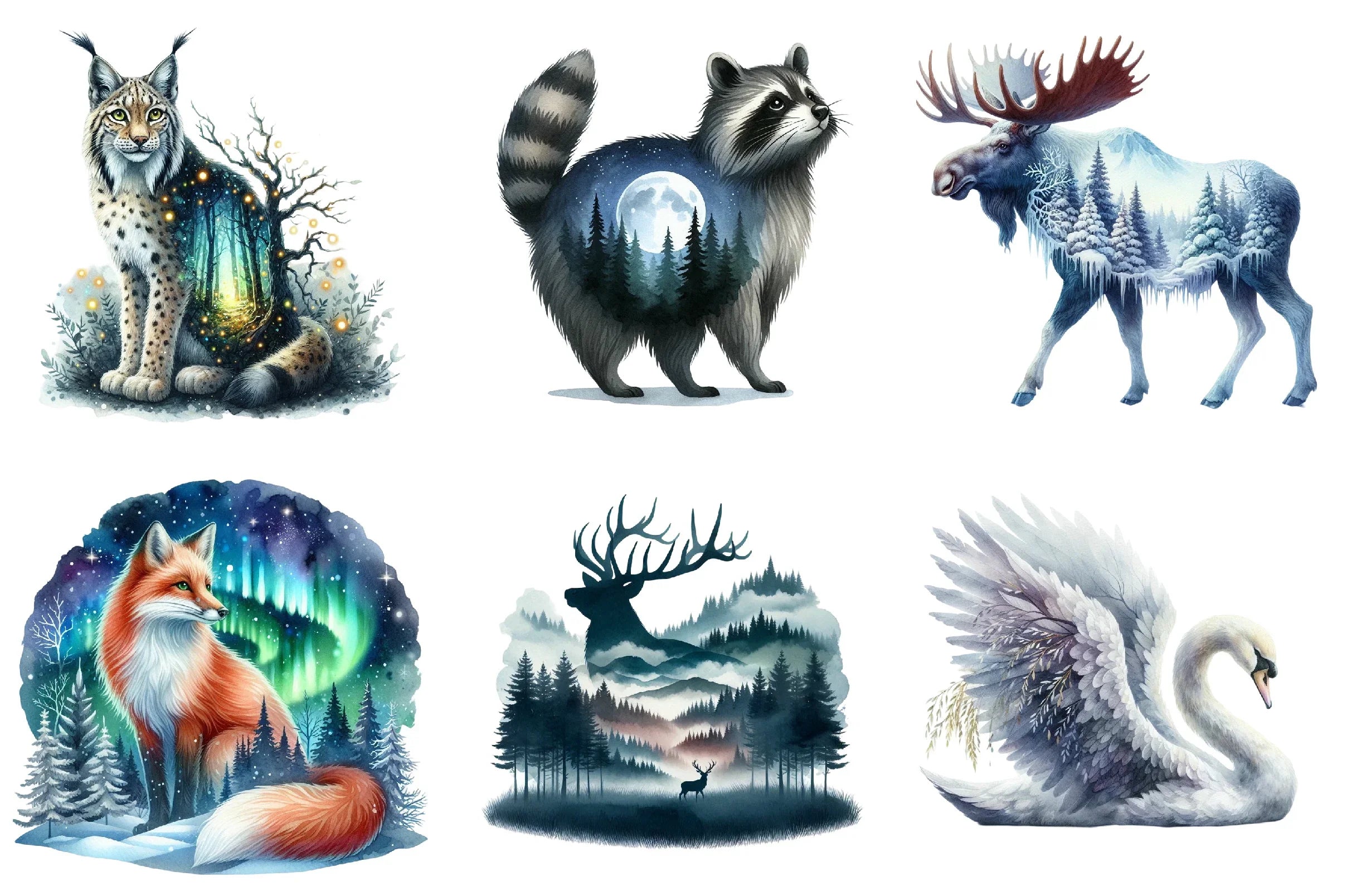 Double Exposure Woodland Animal Clipart Bundle - CraftNest - Digital Crafting and Art