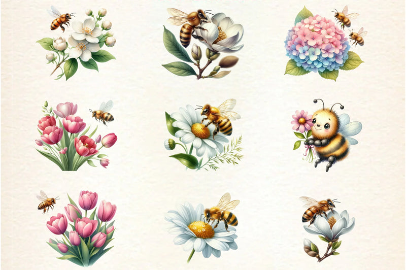 Bee Flowers Clipart Bundle - CraftNest - Digital Crafting and Art