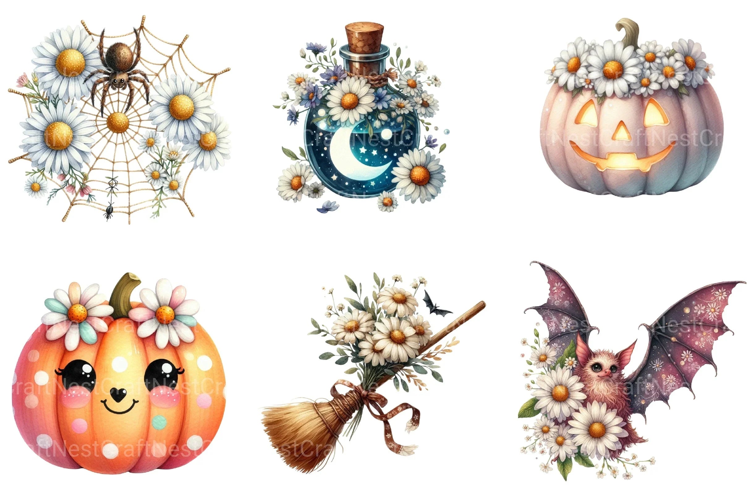 Daisy Flower & Halloween Clipart Bundle 72 - CraftNest - Digital Crafting and Art