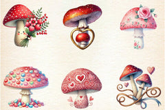 Valentine's Day Mushroom Clipart Bundle 8 - CraftNest - Digital Crafting and Art