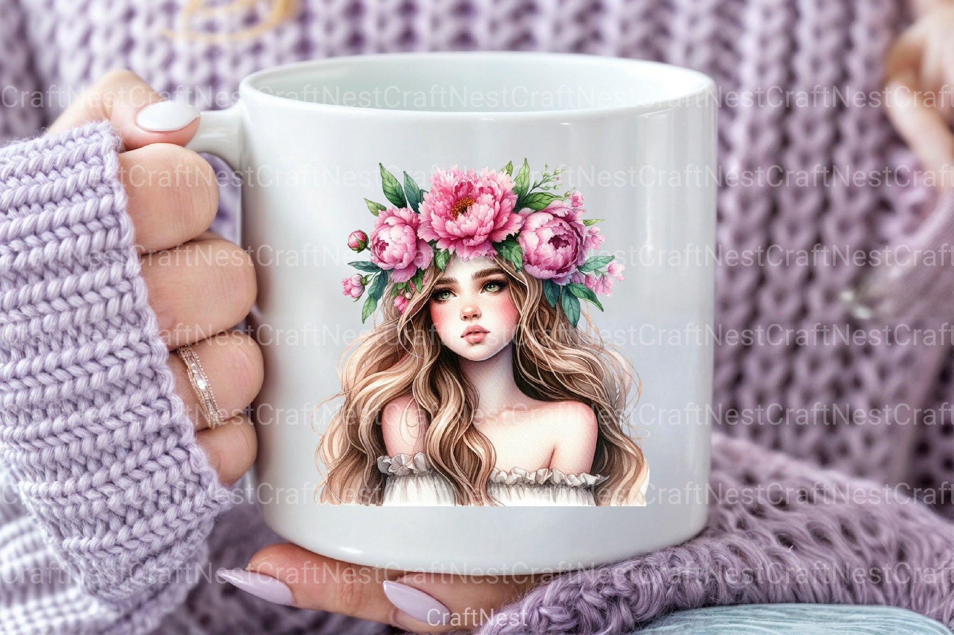 Girl with Peonies Flower Clipart Bundle 4 - CraftNest - Digital Crafting and Art