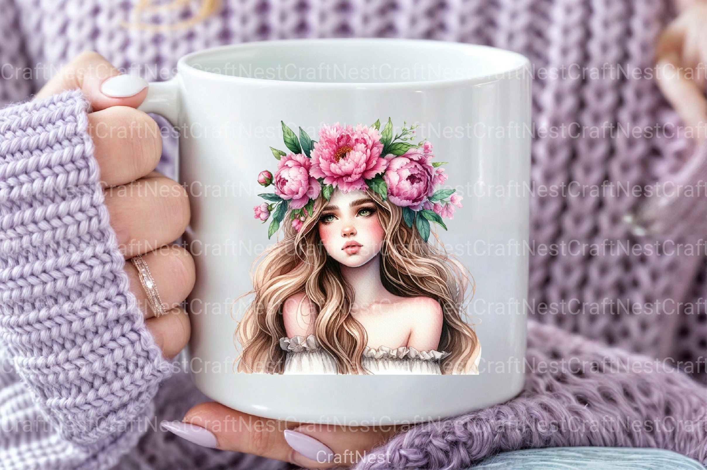 Girl with Peonies Flower Clipart Bundle 4 - CraftNest - Digital Crafting and Art