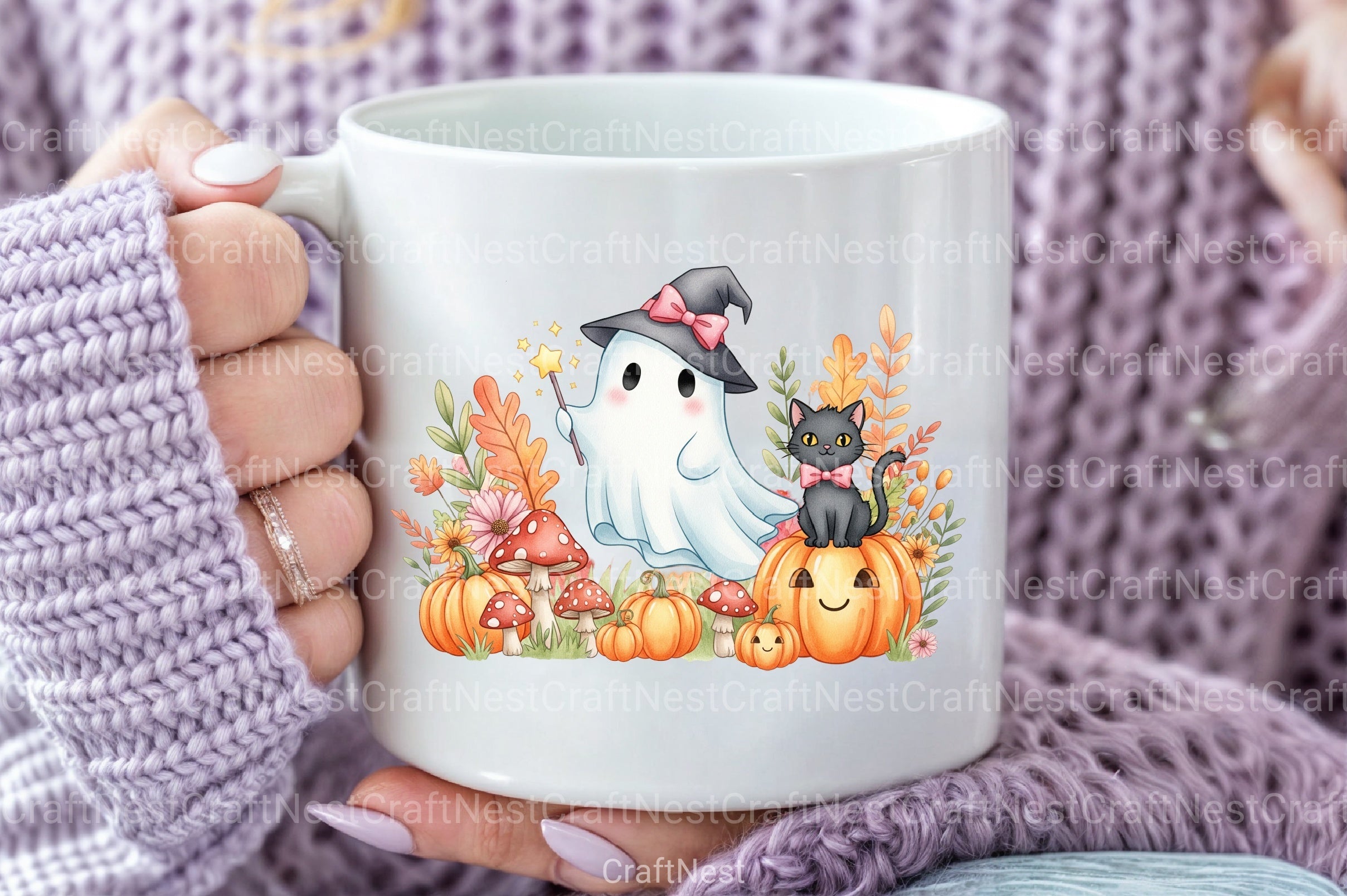 Halloween Cute Ghost Witch Cat Clipart Bundle - CraftNest - Digital Crafting and Art