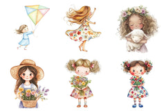 Spring Cute Little Girl Clipart Bundle - CraftNest - Digital Crafting and Art