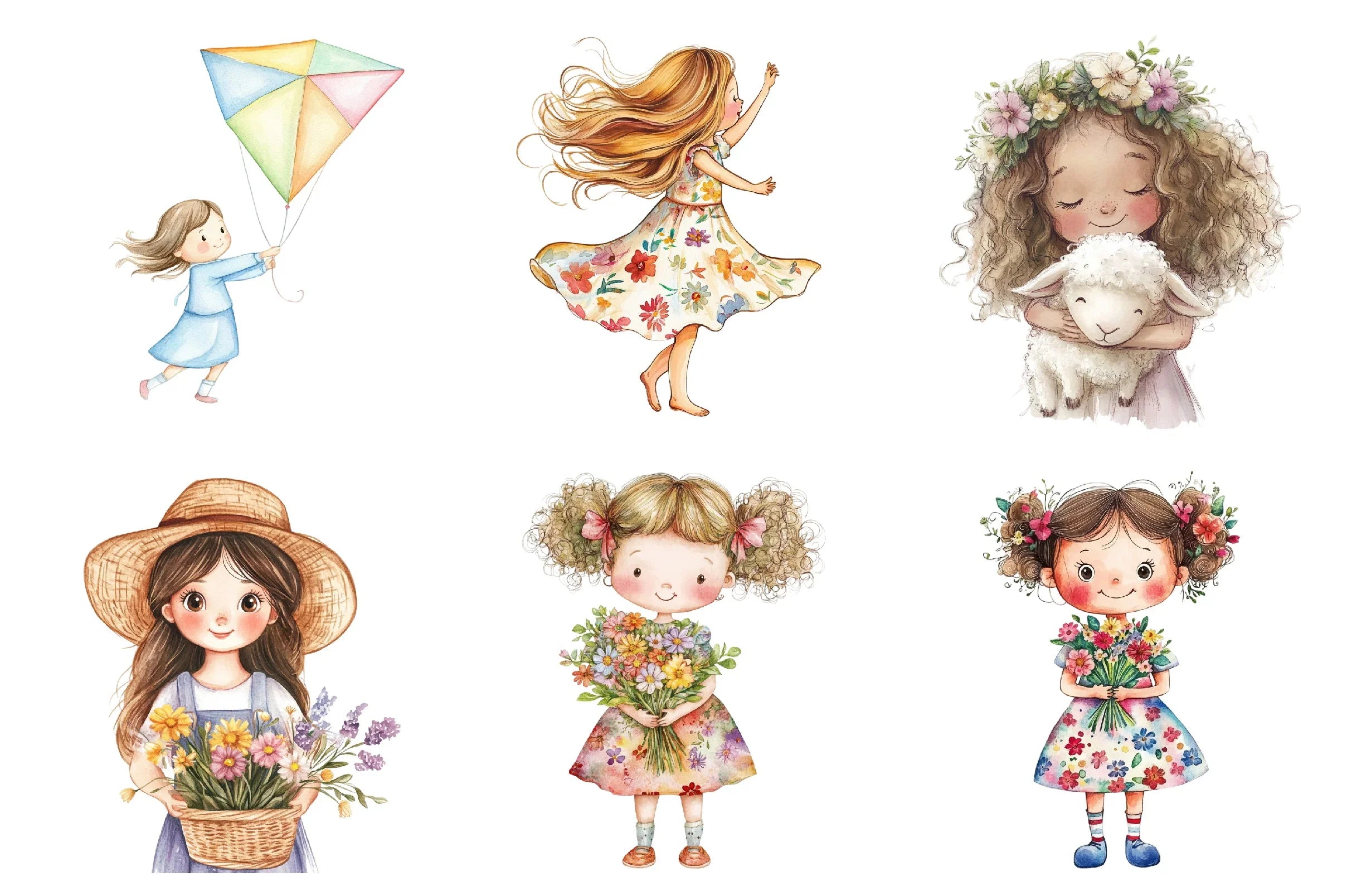 Spring Cute Little Girl Clipart Bundle - CraftNest - Digital Crafting and Art