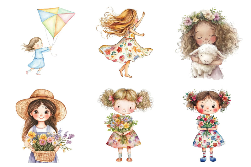 Spring Cute Little Girl Clipart Bundle - CraftNest - Digital Crafting and Art