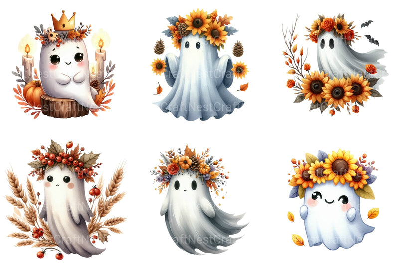 Ghost Autumn Crown Halloween Clipart Bundle - CraftNest - Digital Crafting and Art