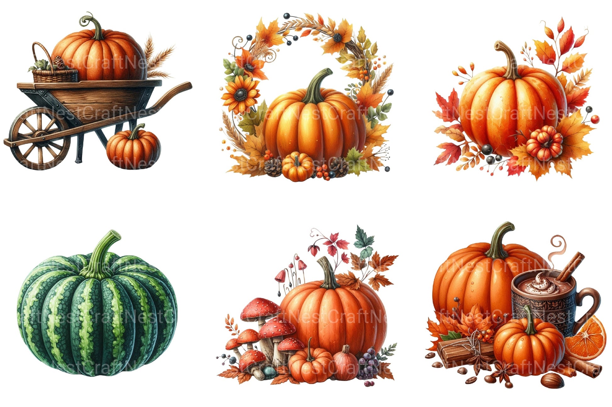 Fall Pumpkin Autumn Clipart Bundle - CraftNest - Digital Crafting and Art