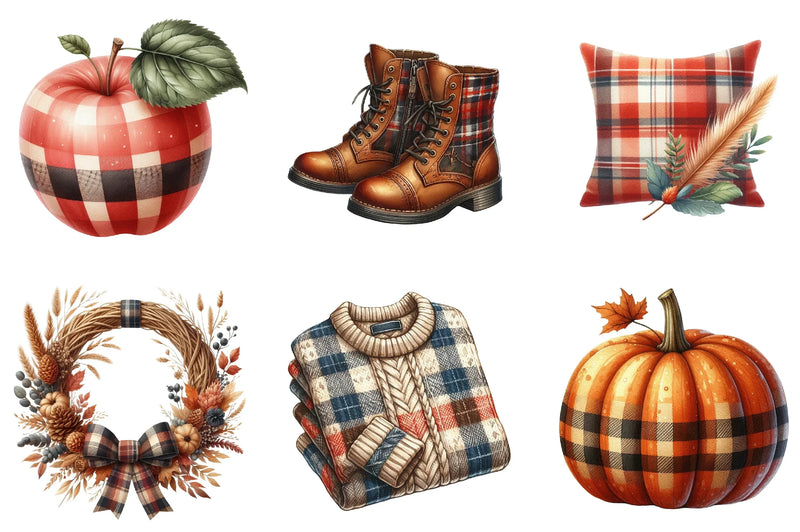 Plaid Autumn Clipart Bundle - CraftNest - Digital Crafting and Art