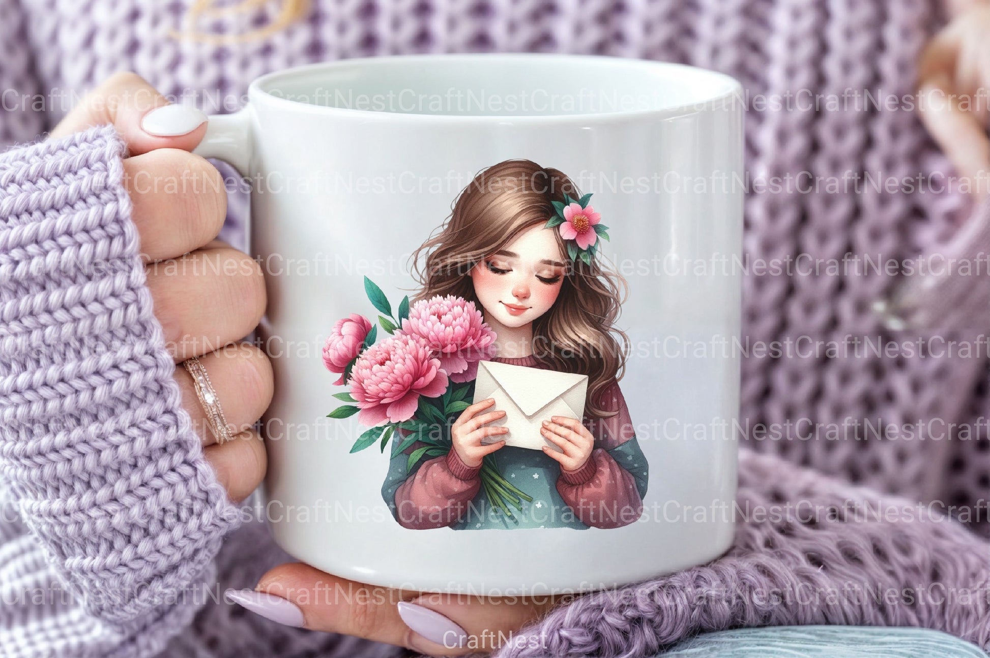 Girl with Peonies Flower Clipart Bundle 5 - CraftNest - Digital Crafting and Art