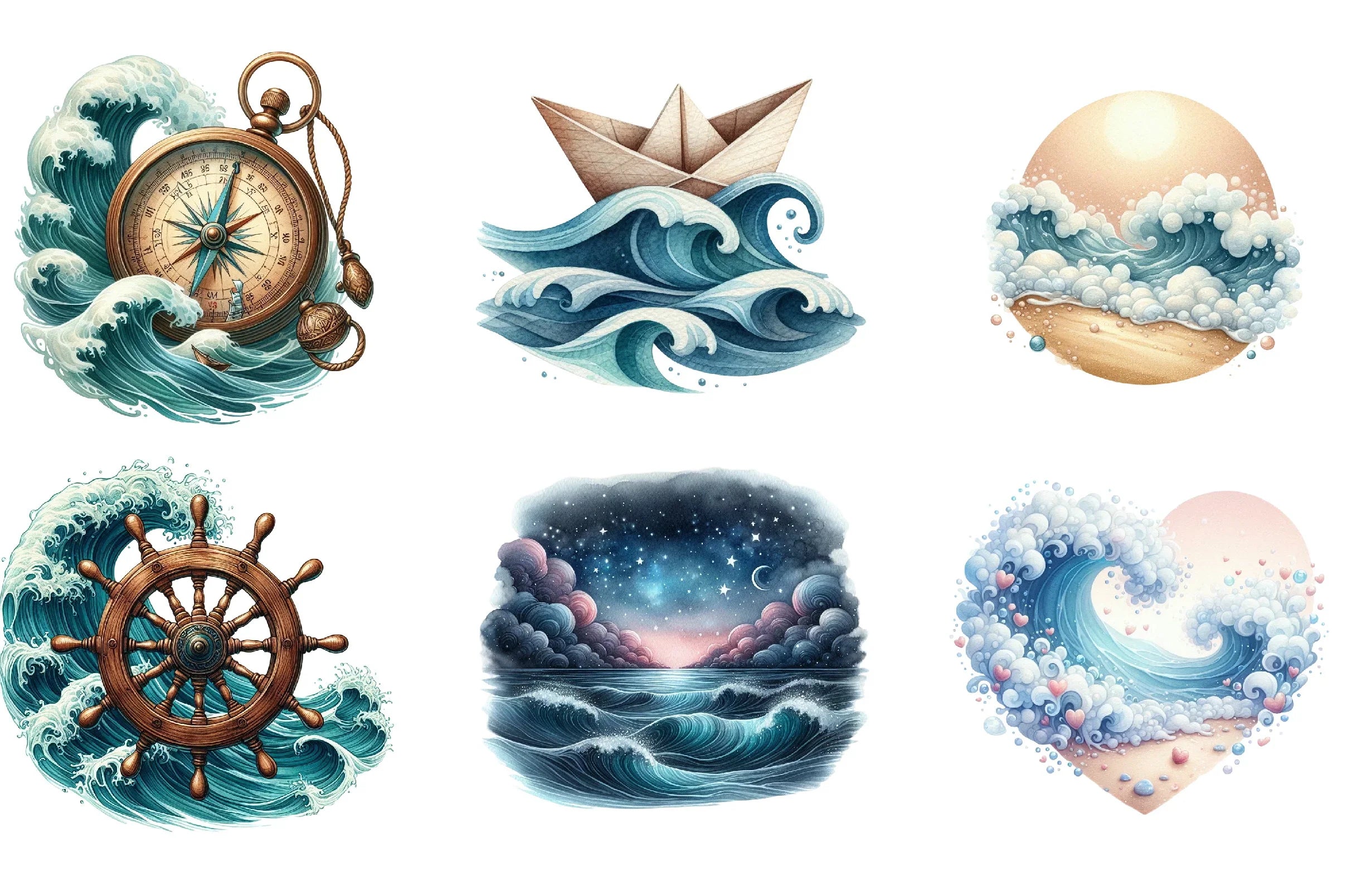 Vintage Ocean Waves Clipart Bundle - CraftNest - Digital Crafting and Art