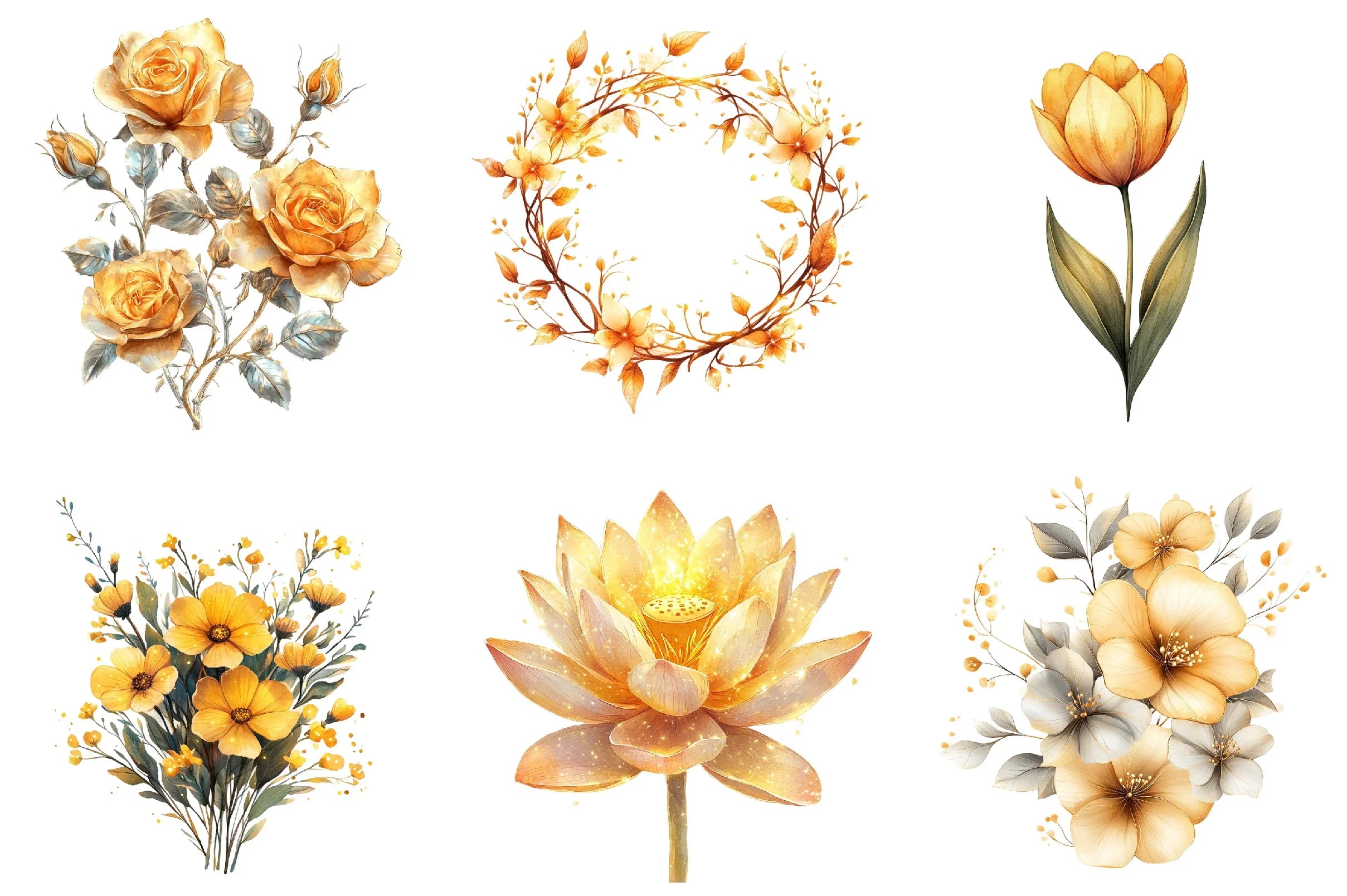 Gold Glowy Flowers Clipart Bundle - CraftNest - Digital Crafting and Art
