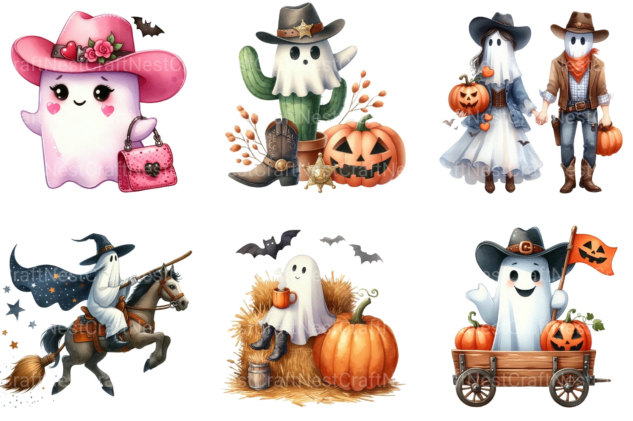Cowboy Ghost Halloween Clipart Bundle - CraftNest - Digital Crafting and Art