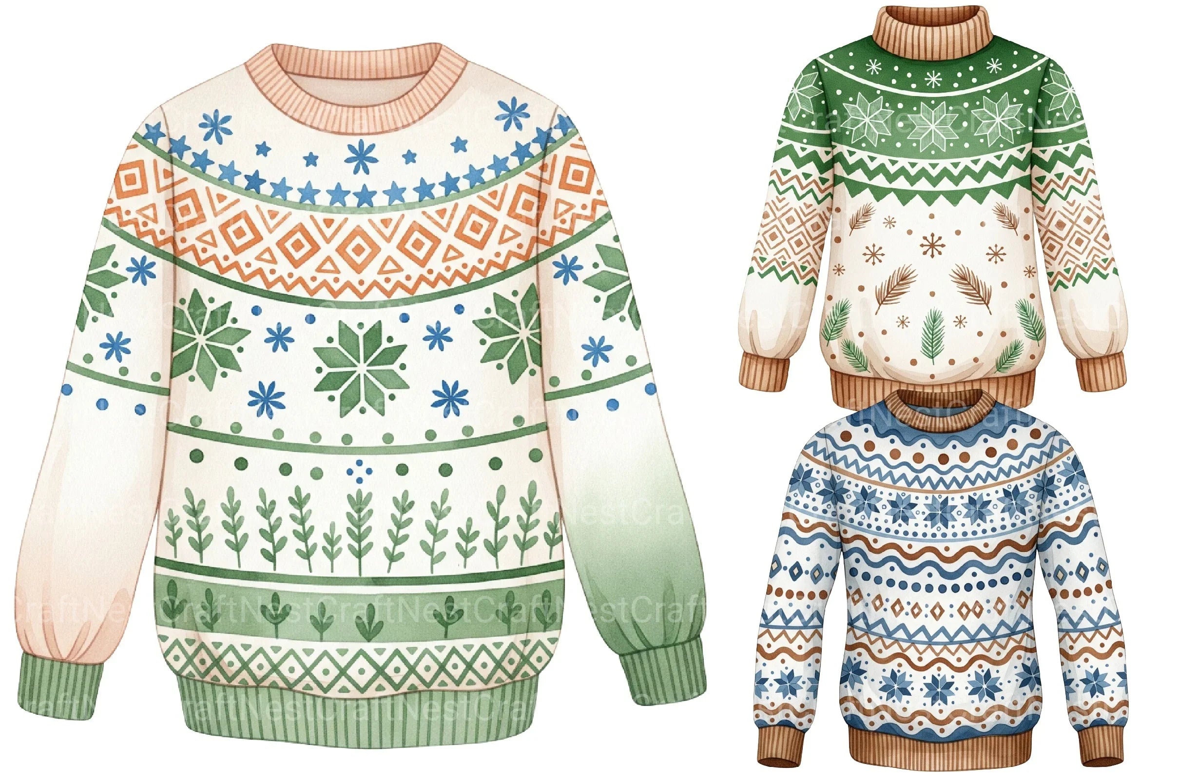 Neutral Christmas Sweater Clipart Bundle - CraftNest - Digital Crafting and Art