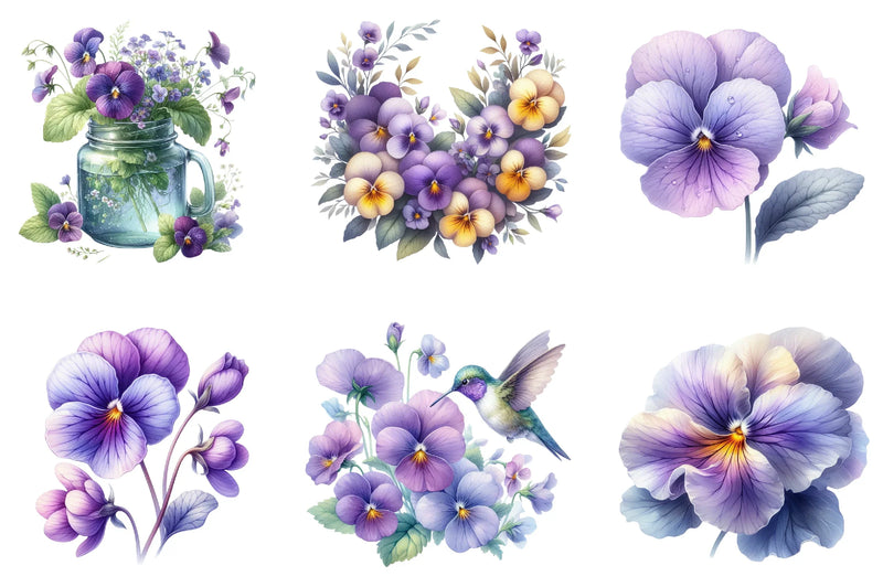 Viola Flower Bloom Clipart Bundle - CraftNest - Digital Crafting and Art