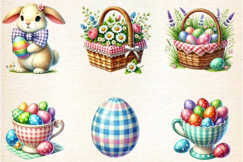 Easter Gingham Ceramic Clipart Bundle 4 - CraftNest - Digital Crafting and Art