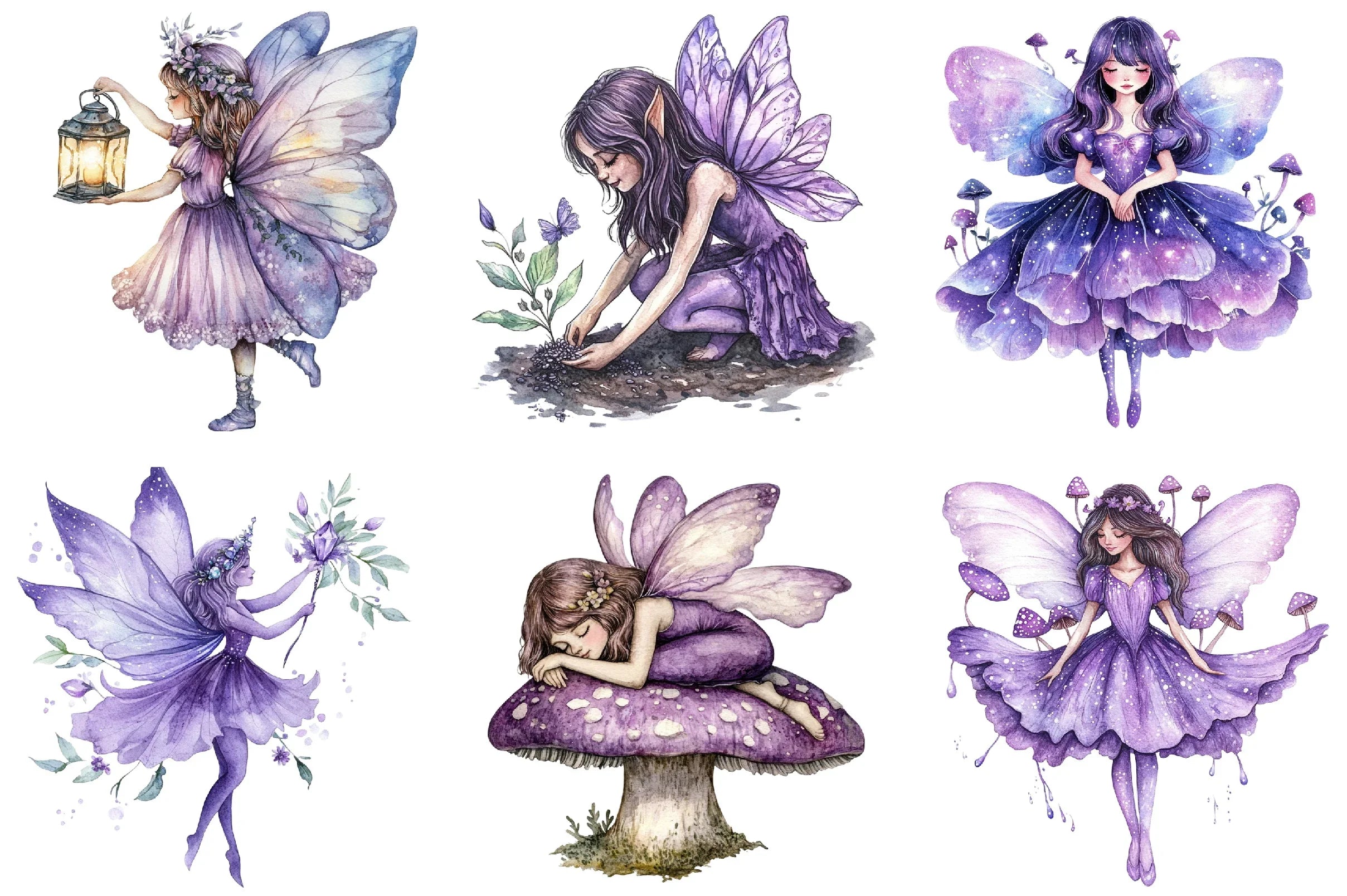Magical Purple Fairies Clipart Bundle for Gardens - CraftNest - Digital Crafting and Art