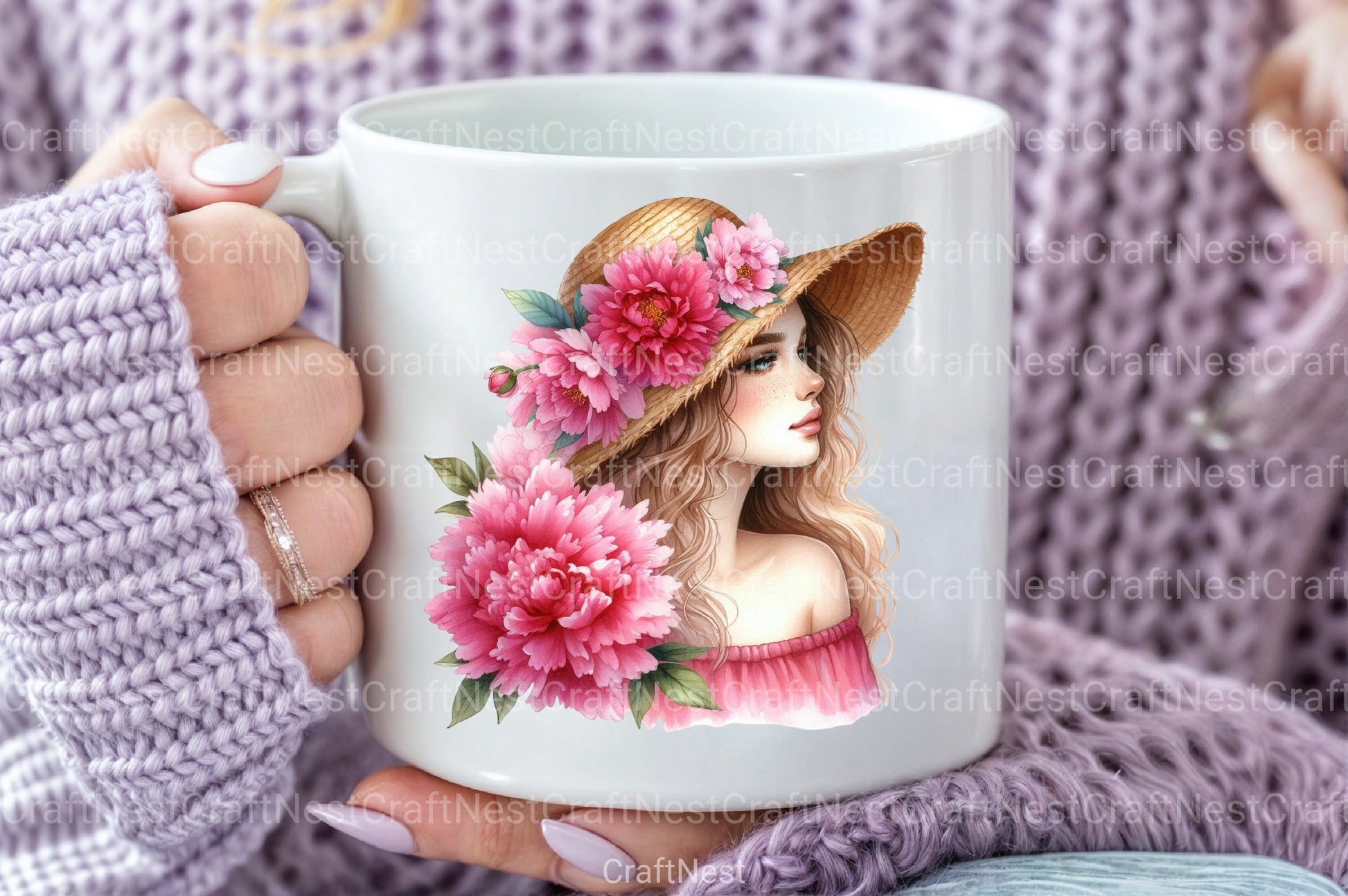 Girl with Peonies Flower Clipart Bundle - CraftNest - Digital Crafting and Art